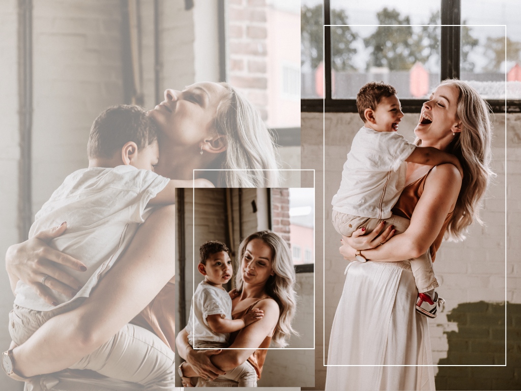 moeder en kind fotografie bij verlaten fabriek, Hoorn