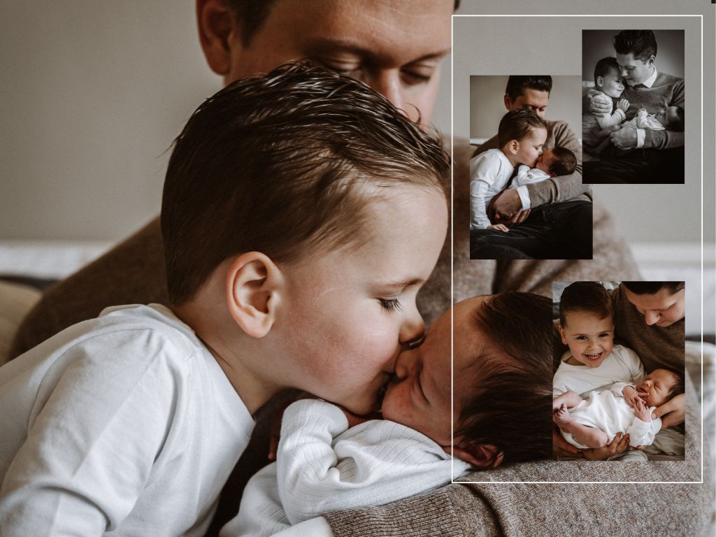 Newborn fotoshoot met grote broer en baby samen, Hoorn